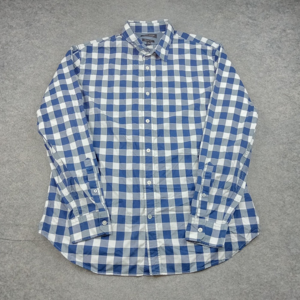 Banana Republic Shirt Mens XL Blue Check Slim Fit Button Front Long Sleeve